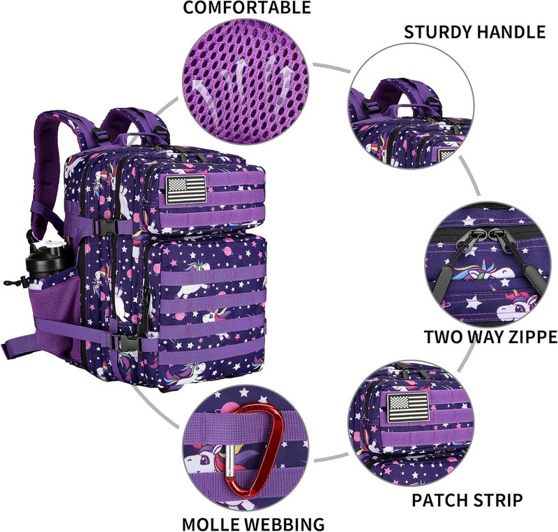 Lovelinks21 25L Tactical Military Backpack Small Travel Rucksack for Men and Women Assault Pack Bug Out Bag Molle Daypack Gym Backpack with Bottle Holder (Purple Pony) - Image 4